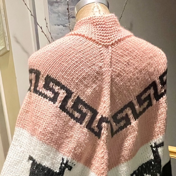 Vintage Hand Knitted Cape/Poncho Pullover | Black/White/Pink | Size: OS - Picture 12 of 14